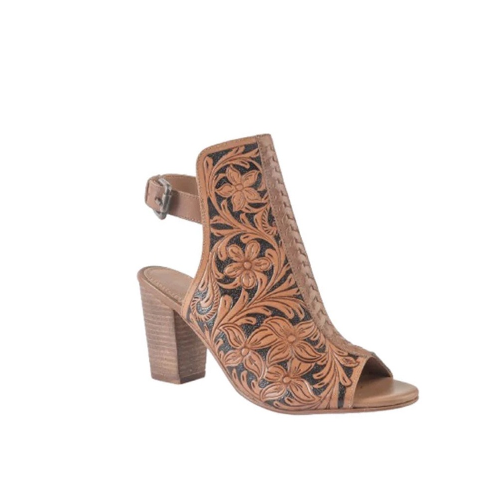 Myra Bag Tan and Brown Floral Heeled Sandals